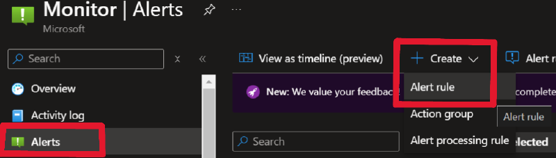 Azure Monitor Alert Rule creation
