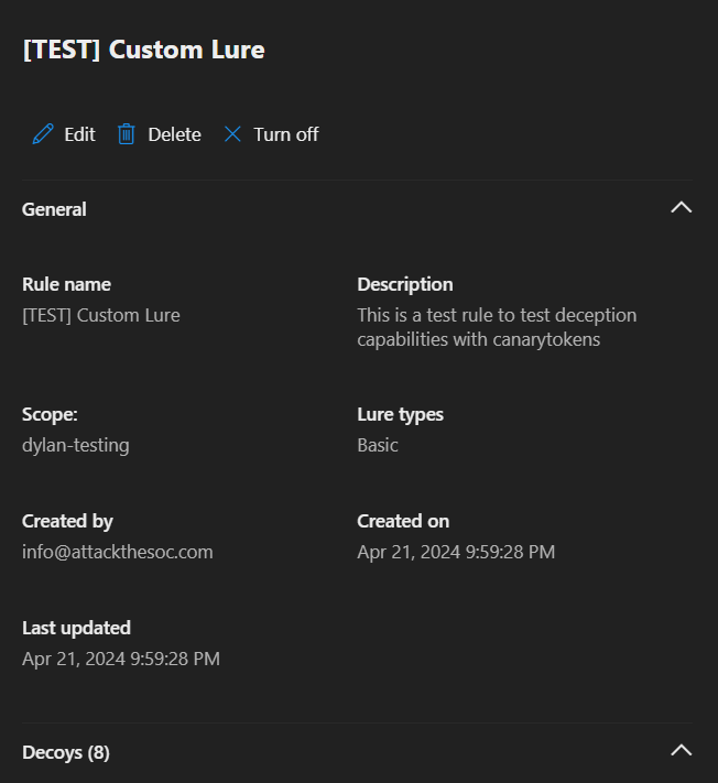Final deception rule configuration